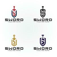 brief s zwaard en schild logo ontwerp vector