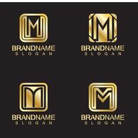 gouden luxe brief m logo vector ontwerp- geïsoleerd Aan blauw achtergrond