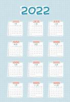 kalender voor 2022 van januari tot december, chinese taal vector