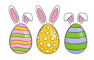 reeks van kleurrijk Pasen eieren met konijn oren vector