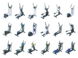 elliptisch machine pictogrammen reeks isometrische vector. cardio geschiktheid vector