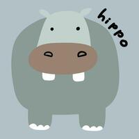 hand- getrokken kinderen tekenfilm illustratie nijlpaard vector