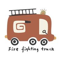 hand getekend tekenfilm schattig brand vechten vrachtauto illustratie vector