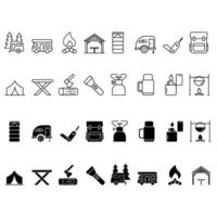 camping vector icoon set. wandeltocht illustratie teken verzameling. toerisme symbool of logo.