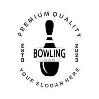 bowling sport- club logo, bowling bal en pin ontwerp vector toernooi sjabloon illustratie