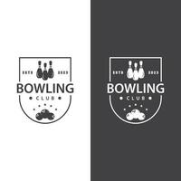 bowling sport- club logo, bowling bal en pin ontwerp vector toernooi sjabloon illustratie