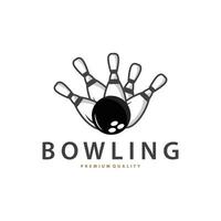 bowling sport- club logo, bowling bal en pin ontwerp vector toernooi sjabloon illustratie