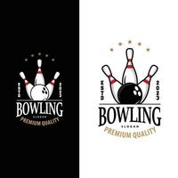 bowling sport- club logo, bowling bal en pin ontwerp vector toernooi sjabloon illustratie