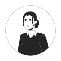 Aziatisch kantoor dame vervelend Chinese haarspeld zwart en wit 2d vector avatar illustratie. ontspannen staand schets tekenfilm karakter gezicht geïsoleerd. vrouw arbeider gewoontjes vlak gebruiker profiel beeld