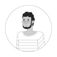 baard bril volwassen Mens staand zwart en wit 2d vector avatar illustratie. ontspannen poseren schets tekenfilm karakter gezicht geïsoleerd. midden- oostelijk vent in gewoontjes kleren vlak gebruiker profiel beeld