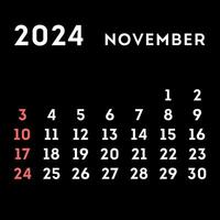 november 2024 maand kalender. vector illustratie.