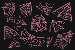 modieus roze spinneweb verzameling. spin web set. griezelig halloween decoratie. vector