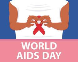 illustratie vector grafisch van beide handen Holding een rood lint Aan de borst, perfect voor Internationale dag, wereld AIDS dag, vieren, groet kaart, enz.