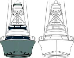 voorkant visie visvangst boot vector lijn kunst illustratie.