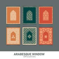 arabesk venster silhouetten. vector symbool traditioneel Islamitisch bogen. Arabisch traditioneel architectuur. Ramadan kareem ontwerp element. meetkundig ornament Arabisch patroon.