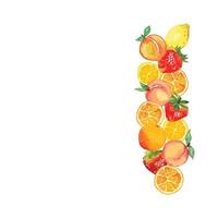 gemengd fruit aquarel zijrand, perzik, sinaasappel, aardbei, citroen vector