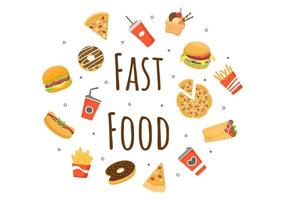 set van fastfood achtergrond vector