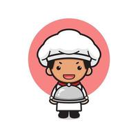 schattige chef-kok met bord cartoon pictogram illustratie vector