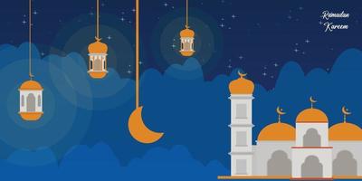 islamitische achtergrond met lantaarn moskee en maanlicht gratis download vector