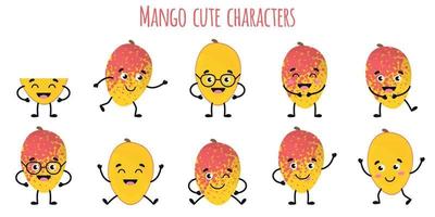 mango fruit leuke grappige karakters met verschillende emoties vector