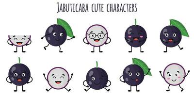 jabuticaba fruit leuke grappige karakters met verschillende emoties vector