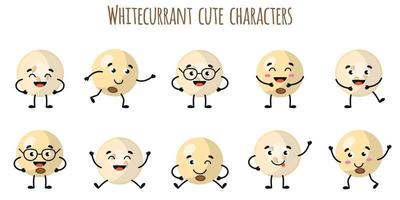 witte bessen fruit schattige grappige karakters met verschillende emoties vector