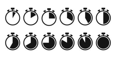 stopwatch pictogrammen set. klok en timer pictogrammen set. timer symbolen vector