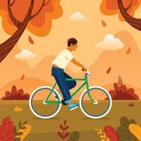 geniet van fietsen in het herfstseizoen vector