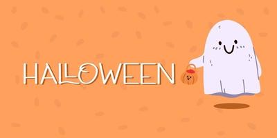 spook met pompoen en snoep. halloween-concept. spandoek. vector