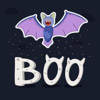 sticker vleermuis en de woorden boe. halloween-concept. vector