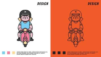 coole jonge man rijdt op een scooter, illustratie voor t-shirt vector
