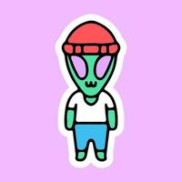 schattige alien met muts, ontwerpafbeelding voor t-shirt en sticker vector