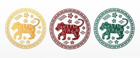 Chinees nieuwjaar tijgersymbool Aziatische elementen met ambachtelijke stijl vector