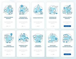 humanitaire hulp onboarding mobiele app paginascherm. vector