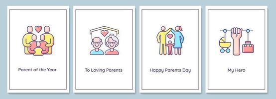 wenskaarten voor de viering van de dag van de ouders met kleurenpictogram-elementenset vector
