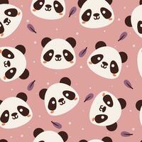 naadloos patroon tekenfilm panda en bladeren. schattig dier behang illustratie voor geschenk inpakken papier vector