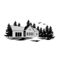 vector illustratie van een houten huis in een Woud