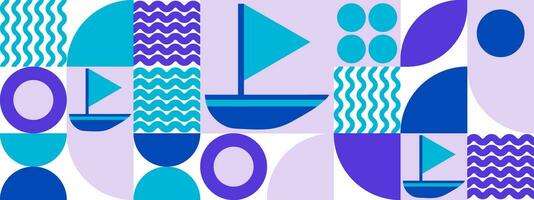 abstract meetkundig bauhaus nautische patroon. blozen roze en blauw kleur blok achtergrond. vector modern illustratie.