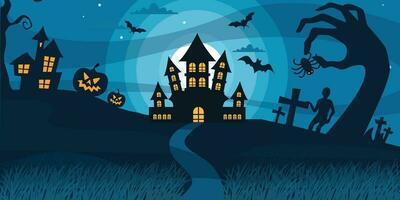 halloween achtergrond met pompoenen, halloween sociaal media poster, halloween tafereel, halloween nacht met kasteel, halloween nacht tafereel met kasteel vector