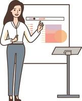 illustratie van een zakenvrouw maken een presentatie Aan een whiteboard vector