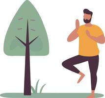 Mens aan het doen yoga buitenshuis vector