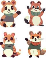 reeks van schattig weinig rood panda in warm kleren. vector illustratie