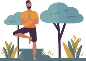 Mens aan het doen yoga buitenshuis vector