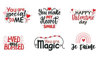 romantisch belettering set. zwart, wit en rood hand- geschreven belettering over liefde naar valentijnsdag dag ontwerp poster, groet kaart, foto album, banier, schoonschrift vector. romantisch belettering set. vector