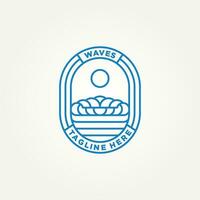 oceaan blauw Golf minimalistische insigne lijn kunst logo sjabloon vector illustratie ontwerp. . gemakkelijk modern surfer, toevlucht hotels, vakantie embleem logo concept