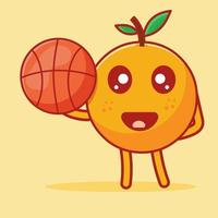 schattige oranje mascotte die basketbal speelt geïsoleerde cartoonillustratie vector