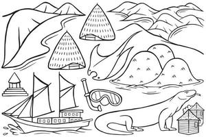 labuan bajo-object in doodle-stijl vector