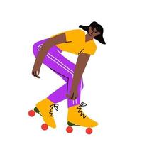 volledige lichaamsillustratie van funky meisjesrit op rolschaatsen. vector