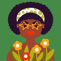 Afro-Amerikaanse vrouw met fruit en bloemen voor print en kaart vector