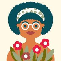 Afro-Amerikaanse vrouw met fruit en bloemen voor print en kaart vector